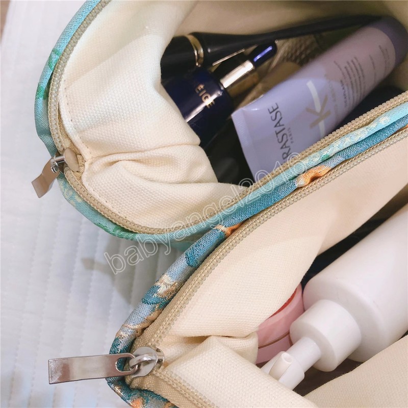 مزاج أنيقة Jacquard Green Cosmetic Bag Women Women Greatize Case Makeup Makeup Case Travel Caps