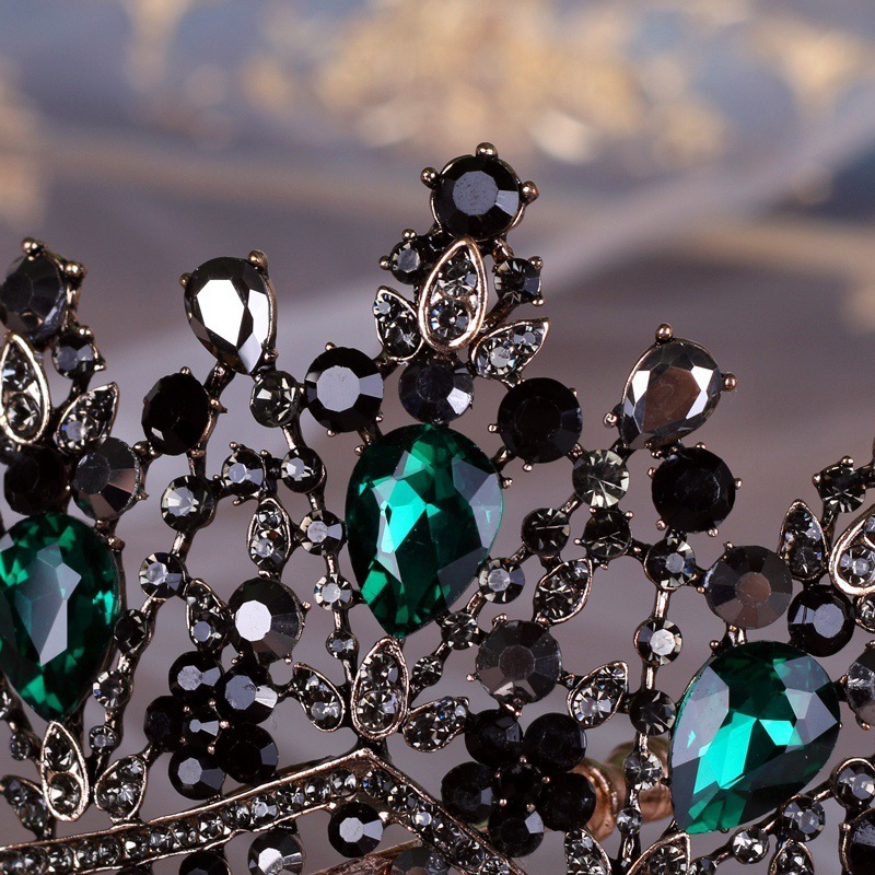 Bijoux de cheveux de mariage Baroque Bronze Noir Vert Cristal Diadèmes De Mariée Couronne Diadème Vintage pour Brides Bandeaux Accessoires 220831