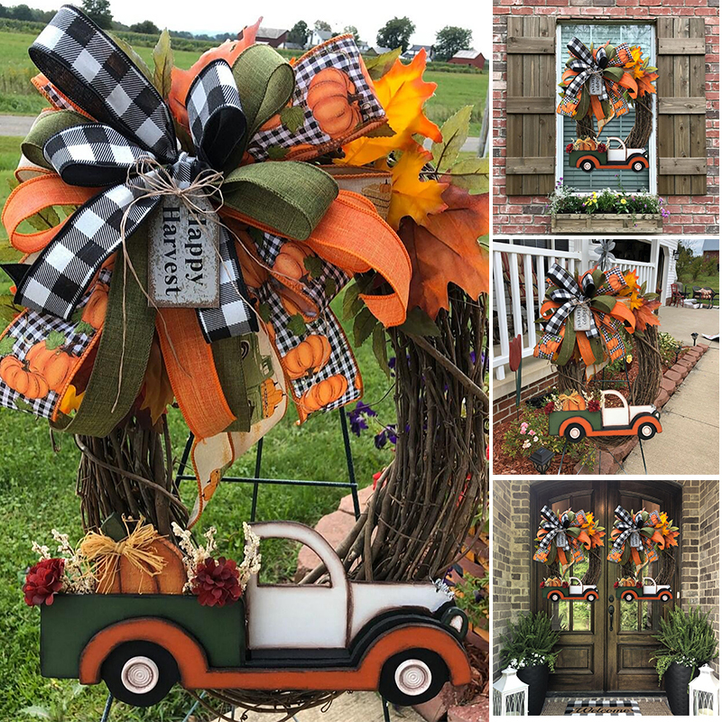 Finto floreale verde Fattoria Zucca Camion Ghirlanda Autunno Natura Decorazione Halloween Porta d'ingresso Appeso Ornamento Festival Casa TS2 220901