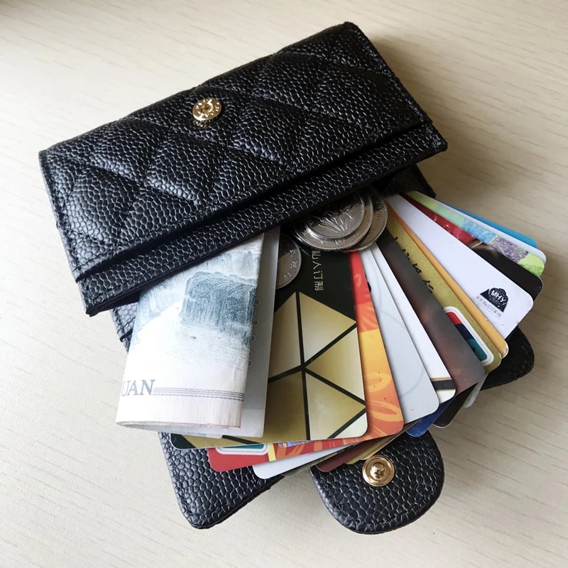 Women Coin Purse äkta läderplånbok Luxur Designer Quality Flip Short Caviar Card Holder Sheepskin Grid Mönster Nyckelfodral med 285E