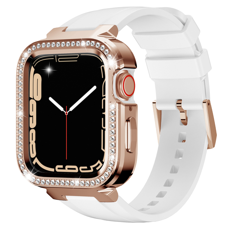 Edelstahl-Diamant-Uhrenarmbandgehäuse für Apple Watch, stoßfeste TPU-Abdeckung, kompatibel mit iWatch Serie 4, 5, 6, 7, 8 SE, Damen-Uhrenarmband-Schutzhülle, 40 mm, 41 mm