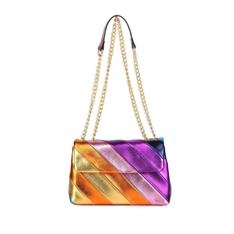 Crossbody Bag Shopping Regenbogenbeutel mit metallisch farbenfrohen Pu -Handtasche für Damenstitching -Geldbörsen tragbare Toilettenbeutel PU Wa270f