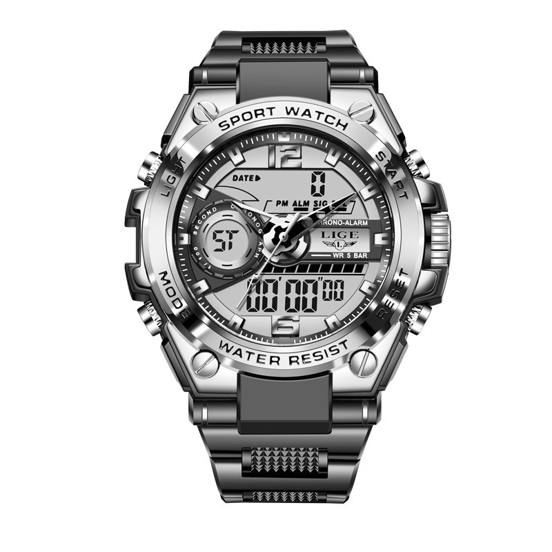 2022 NewSt Lige Double Display Electronic Quartz Watch Новый дизайн светящиеся наручные часы водонепроницаемые