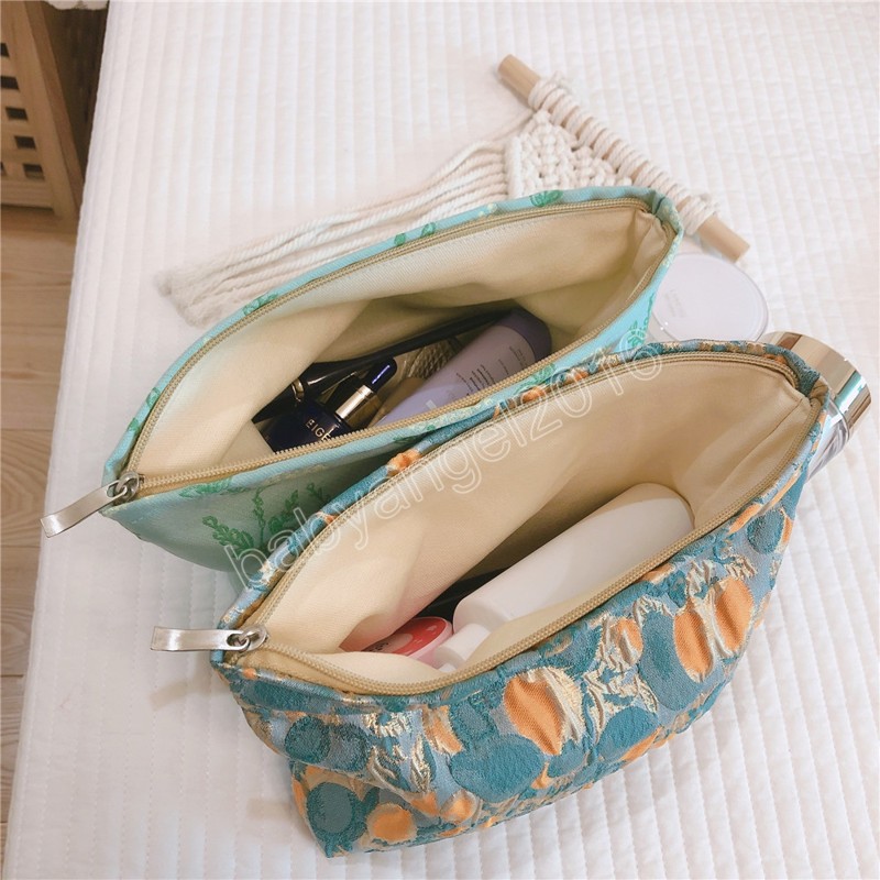 مزاج أنيقة Jacquard Green Cosmetic Bag Women Women Greatize Case Makeup Makeup Case Travel Caps