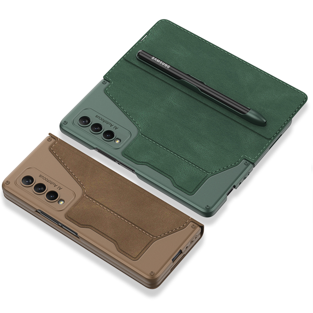 Flip Book Casos para Samsung Galaxy Z Fold 4 Caixa Temperada Filme de vidro de vidro Protetor Card Pen Groove Couro Tampa