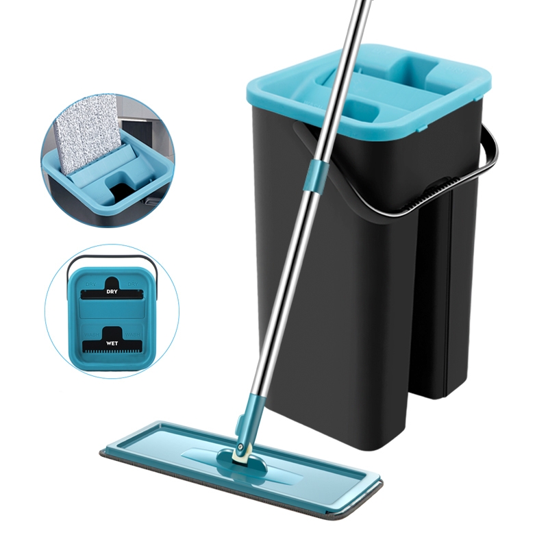 Floor Buffers Parts Hands Free Squeeze Mop with Bucket 360 Rotating Flat Floor Mops Home Kitchen Household Cleaning Mops Wet or Dry Usage 220901