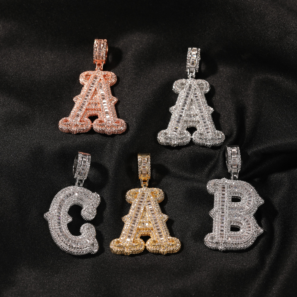 TopBling Collana con ciondolo con lettere personalizzate A-Z, bling ghiacciato, gioielli hip-hop placcati in oro reale 18 carati297v