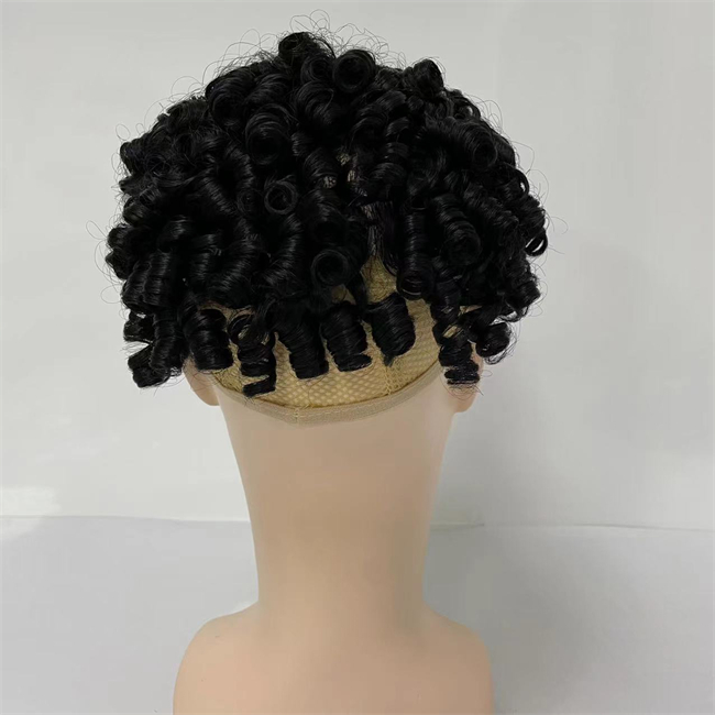 Brazilian Virgin Human Hair Piece 15mm Curl Units 1# Jet Black Color 8x10 Injected Knots Full PU Toupee for Black Men