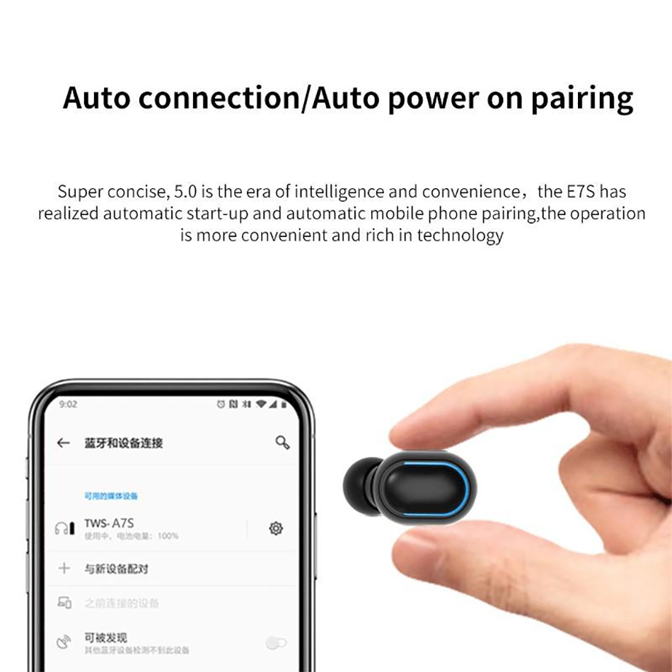 E7S Bluetooth 헤드셋 TWS 무선 이어 버드 헤드폰 Hifi 사운드 BT 5.0 LED 디지털 디스플레이 이어폰 소매 패키지