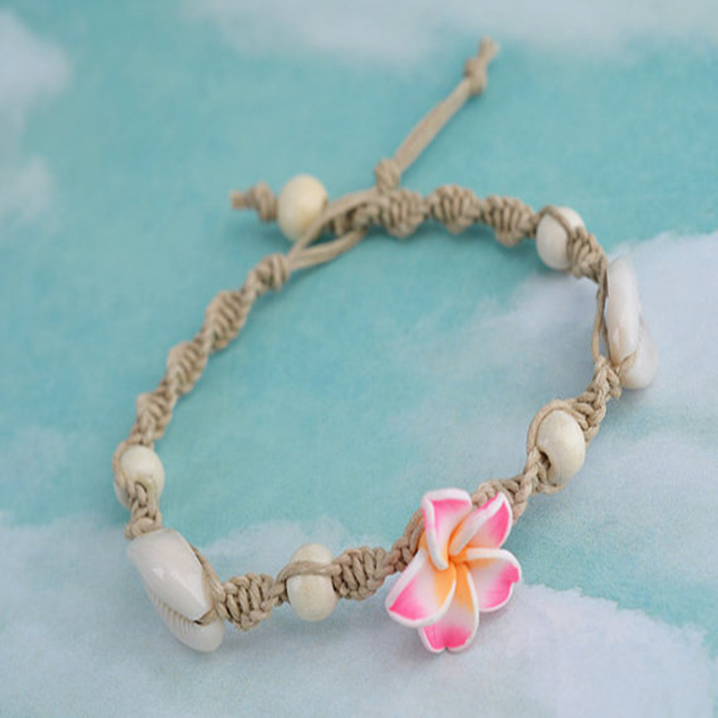 Böhmische Blumen-Strand-Fußkettchen, handgewebt, weiche Keramik, Keramik, Muschel-Fußkettchen, Armbänder für Frauen, viel Glück, Schmuck