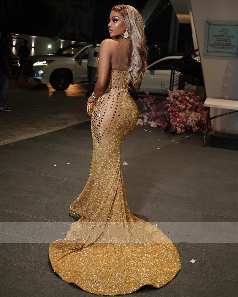 Vestido De graduación africano De sirena Sexy brillante 2023 para niñas negras cuentas De lentejuelas fiesta De cumpleaños vestidos De celebridades De lujo bata De Bal