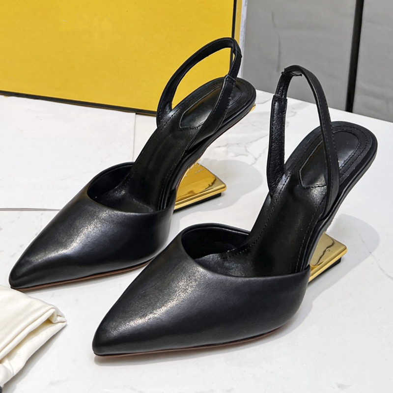 Frauen Frühling Sommer Slingback Schuhe Metall High Heel Spitzer Zehen echtes Leder Mode -Knöchelgurt Sandale
