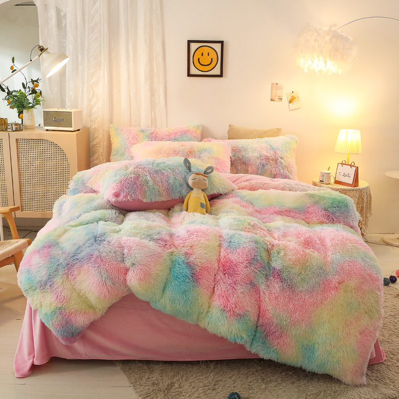 Sängkläder sätter super shaggy coral fleece varm mysig prinsessa sängkläder set mink sammet quiltduvet cover set bäddsäcken filt kuddväskor 220901