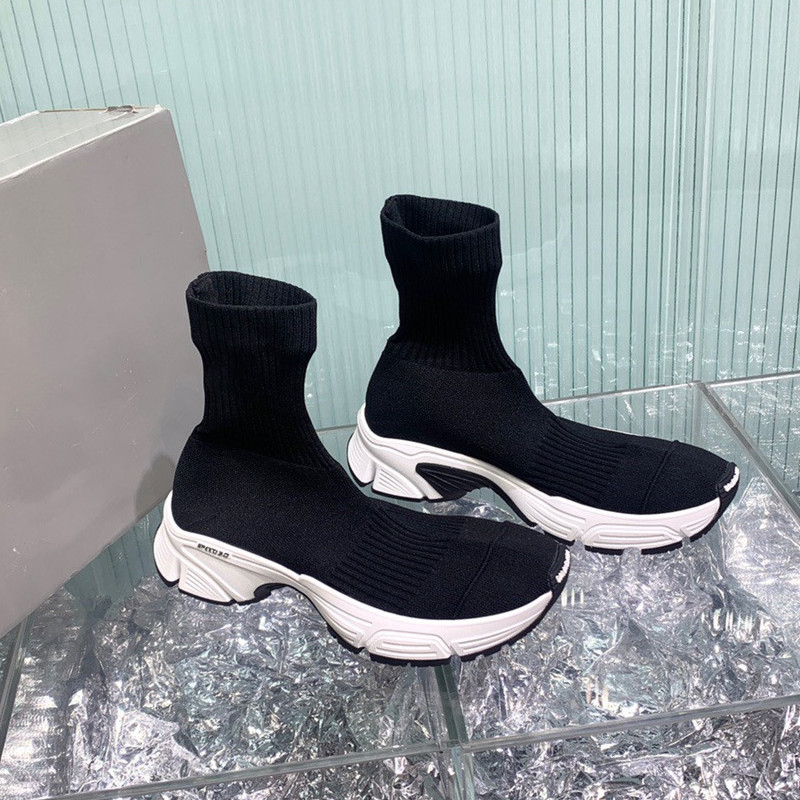 Runway Casual Designer Women's Shoes Casaul Boots Black Knitting Elasticity Genuine Leather Slip On Breathable Thick Sole Brand Luxury