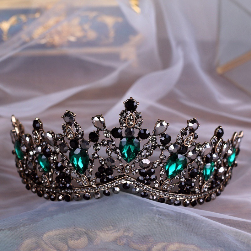 Bijoux de cheveux de mariage Baroque Bronze Noir Vert Cristal Diadèmes De Mariée Couronne Diadème Vintage pour Brides Bandeaux Accessoires 220831