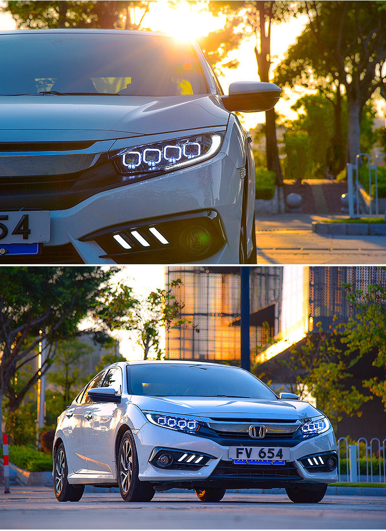 Bilstrålkastare för Honda Civic X G10 20 16-2021 BLÅ DRL HÖLJE LED Hög lågstråle dimma främre lampan