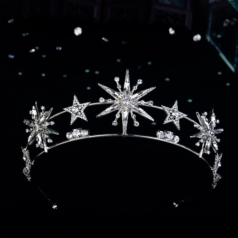 Wedding Hair Jewelry Vintage European 6Point Star Crown Tiaras Gold Color Diadem Princess Women Headband Bridal Accessories 220831