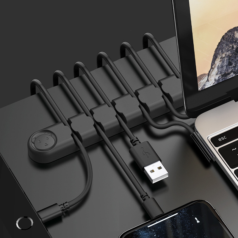 6 fori USB Cable Organizer Morsetto cavo Avvolgicavo Cuffia Supporto auricolare Cavo Clip in silicone Linea telefonica Gestione desktop 4 fori i