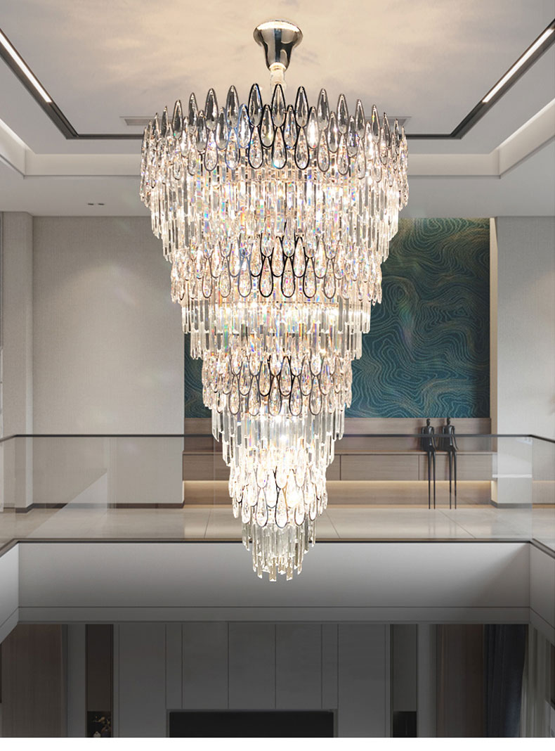 Postmodern Light Luxury Hall Pendant Lamps High-end Duplex Stair Long Chandelier New Villa Crystal