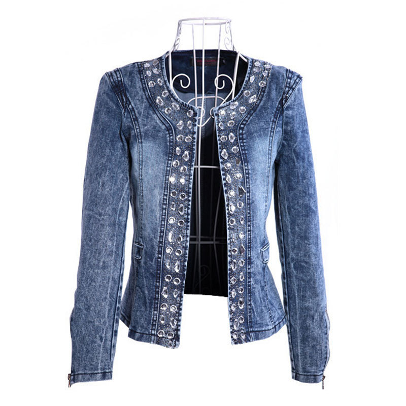 Femmes Vestes Printemps Mode Femmes Denim Veste Slim Zipper Casual Court Paillettes Survêtement Dames Vintage Biker Cristal Chaqueta Mujer A237 220901