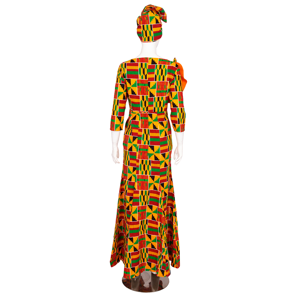 Bintarealwax African Maxi Casual Dress Bazin Riche Cotton Print Wax Long Dresses Nine Points Sleeve Plus Size Africa Clothing WY9492