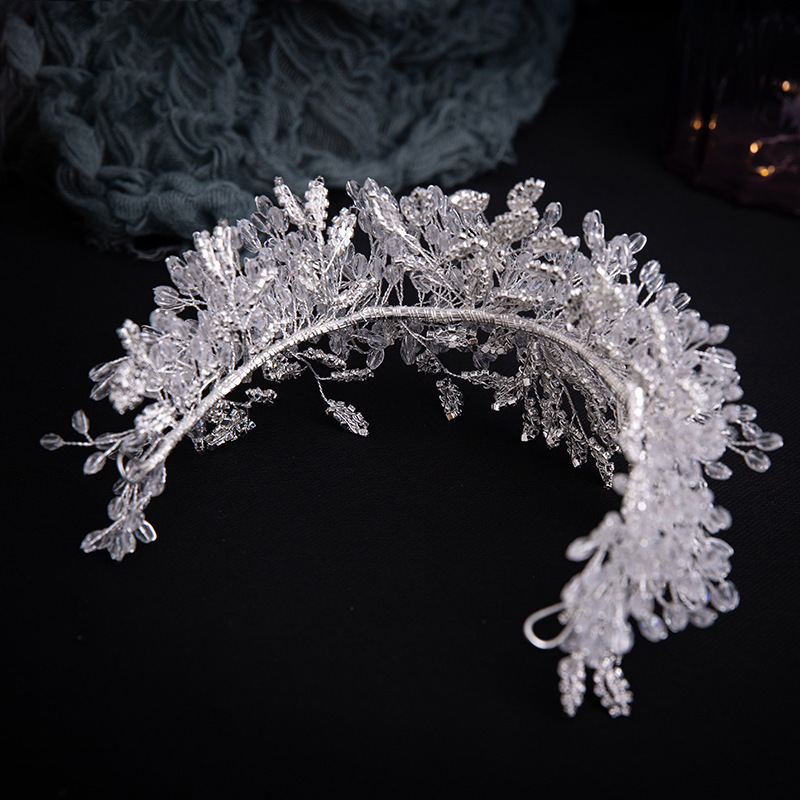 Bröllop hår smycken lyxiga kristallpärlor blommor pannband brudtillbehör kronband brud tiaras handgjorda huvudstycke 220831