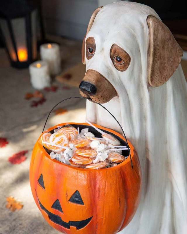 Andere feestelijke feestbenodigdheden Halloween Decoratiehars Figurines Leuke puppy pompoen standbeeld Candy Box Garden Dcor Hallowen ornamenten voor thuisdecor 220901