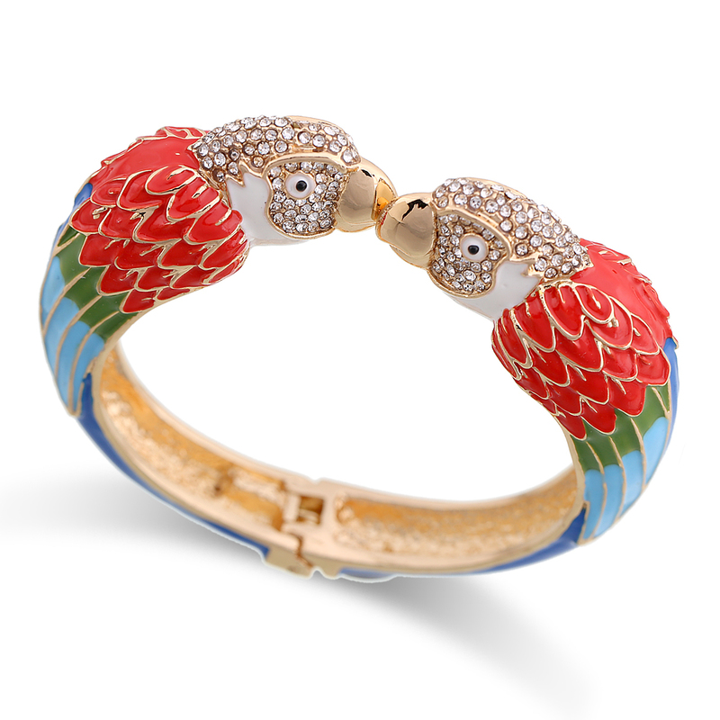 Bracelet tendance double têtes d'ara émail manchette bracelet déclaration bracelet pour femmes plaqué or animal perroquet bracelet Pulseira 3328 278W