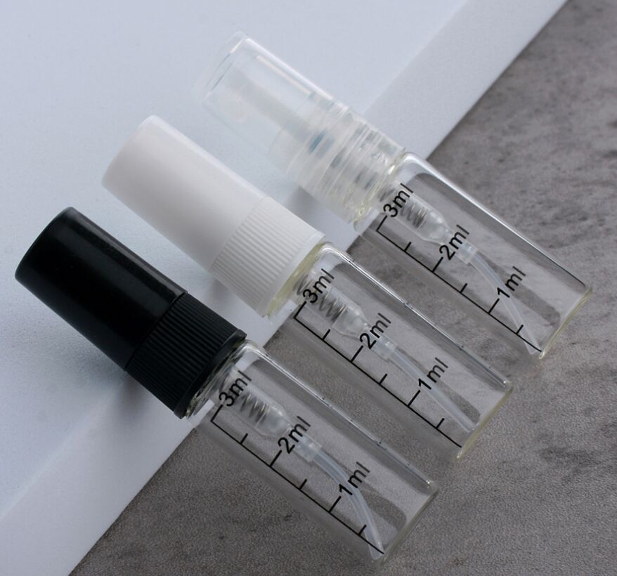 3ml White Black Transparent Portable Mini Perfume Glass Bottle With Scale Empty Cosmetics Bottles Sample Thin Vials