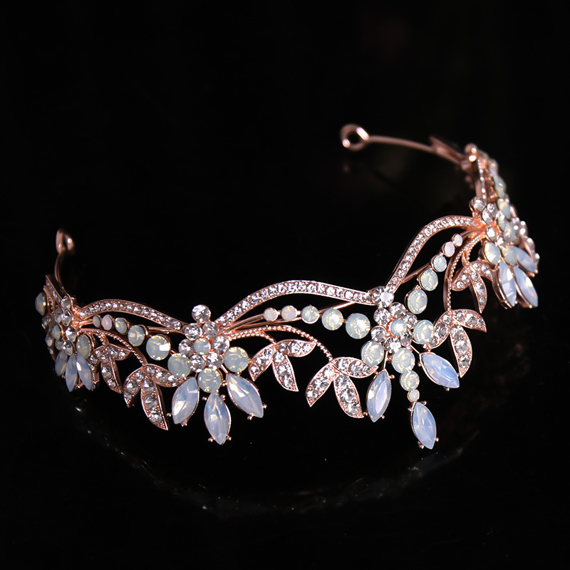 Bruiloft haar sieraden barokke luxe roze kristallen kralen bladeren bruids tiaras kronen optocht diadeem bruid hoofdbanden accessoires 220831