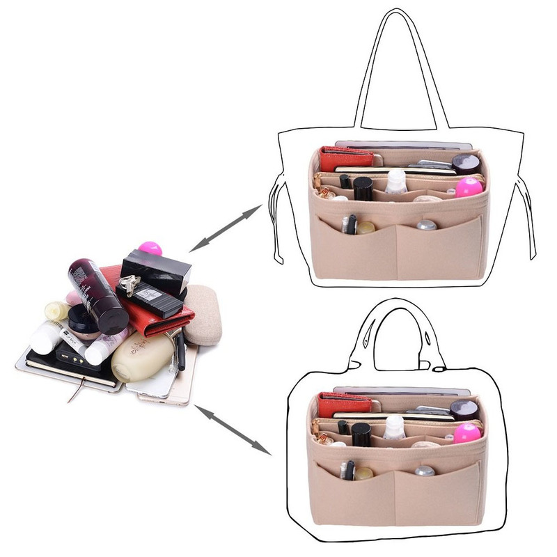 Kosmetiska väskor fall utgör arrangörsinsats för handväska filt med dragkedja reser inre handväska passar olika märkeshandväskor 220901225v
