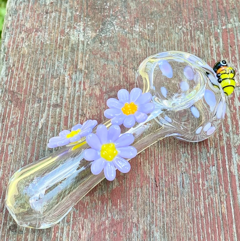 Vintage flower bee Glass Smoking Pipe Bong Hookah Pipe can put customer logo by DHL UPS CNE