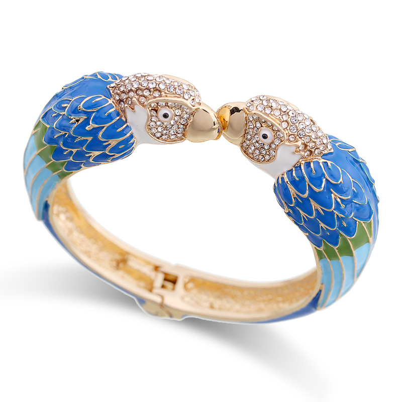 Bangle Trendy Double Macaw Heads Esmalte Cuff Pulseira Declaração Bangle para Mulheres Banhado A Ouro Animal Papagaio Pulseira Pulseira 3328 1397270