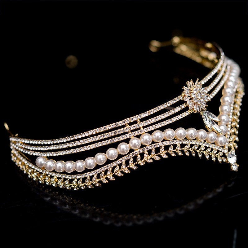 Wedding Hair Jewelry Baroque Retro Gold Color Crystal Pearl Bridal Tiaras Crown Geometric Pageant Diadem Headband Accessories 220831