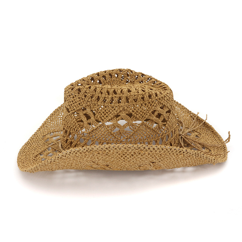 ワイドブリム帽子夏の屋外男性女性手織り西カウボーイストローベアビービーチジャズキャップサンプロテクションハット220901