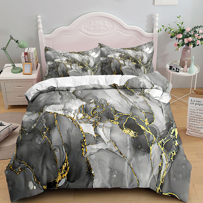 Beddengoed stelt marmeren beddengoed set kingqueen maat grijs goud marmeren dekbedovertrek mannen volwassenen moderne abstracte kunstd kleurstof gotische zachte quilt cover 220901