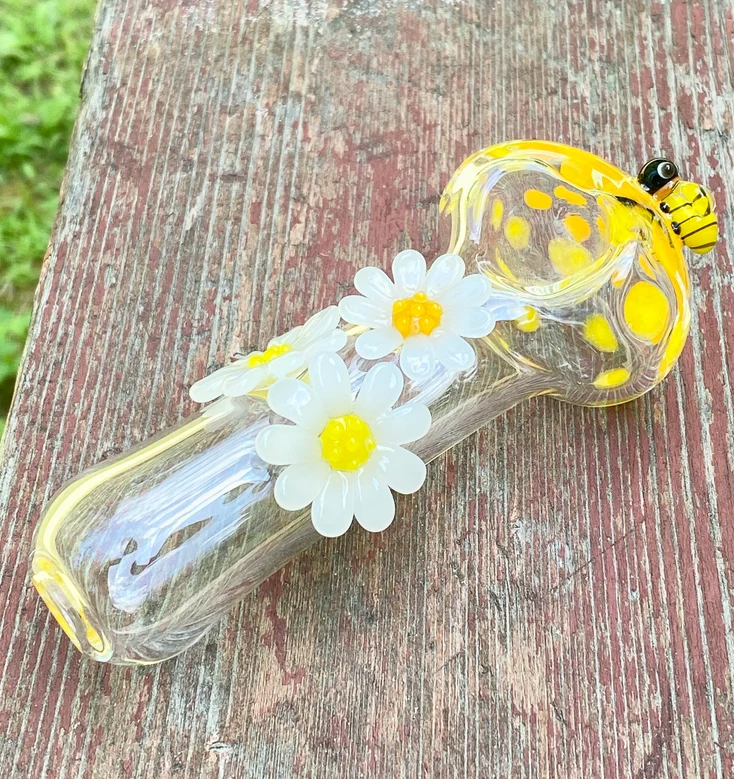 Vintage flower bee Glass Smoking Pipe Bong Hookah Pipe can put customer logo by DHL UPS CNE