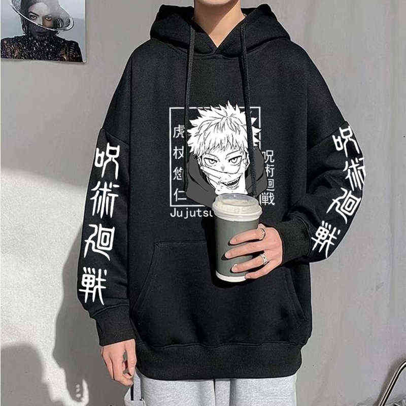 Herrtröjor tröjor nya anime tröjor jujutsu kaisen män hoodie harajuku unisex mode casual hoody manlig streetwear yuji itadori tryckt topp l220901