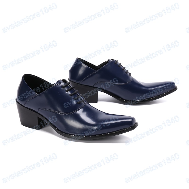 이탈리아 수제 남자 옥스포드 신발 블루 레알 가죽 더비 신발 플러스 크기 레이스 업 공식 신발 비즈니스 브로그