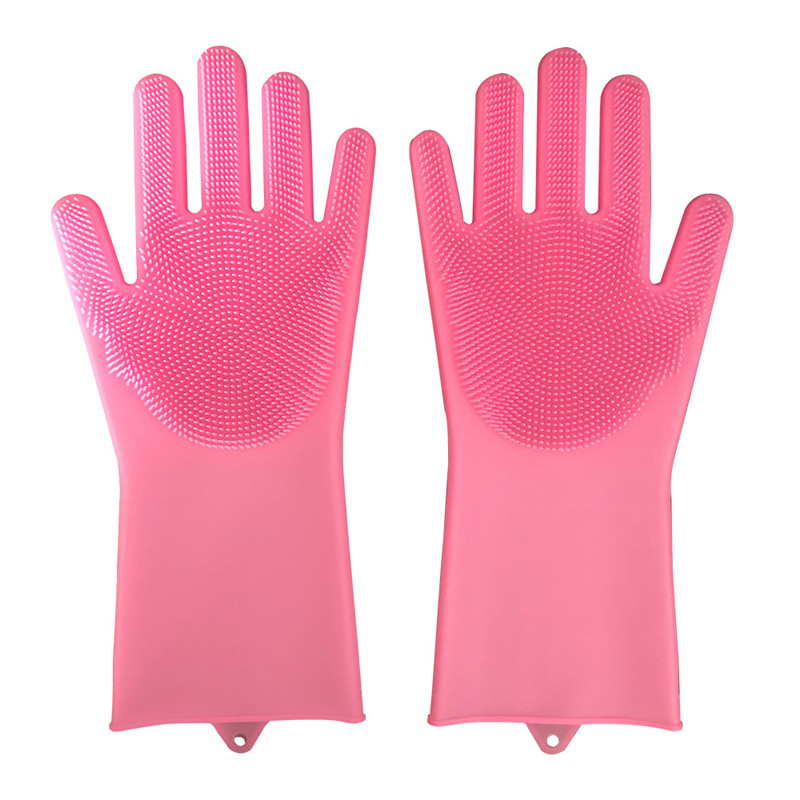 Kitchen Dishwashing Cleaning Gloves Silicone Rubber Sponge Scrub Glove Household Scrubber Kitchen Clean Tools