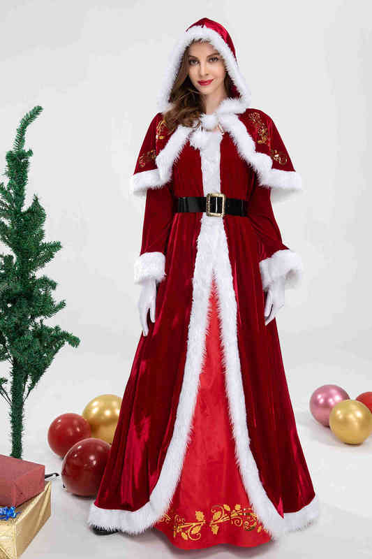 Сцена Wear Deluxe Classic Mrs. Claus Christmas Come Рождественская вечеринка Санта -Клаус Косплей Женщины Красное платье T220906