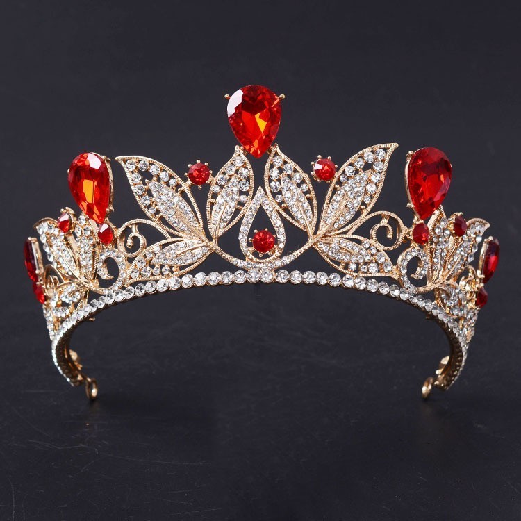 Wedding Hair Jewelry Vintage Green Red Bridal Tiara Fashion Golden Diadem for Women Dress Princess Crown accessories 220831