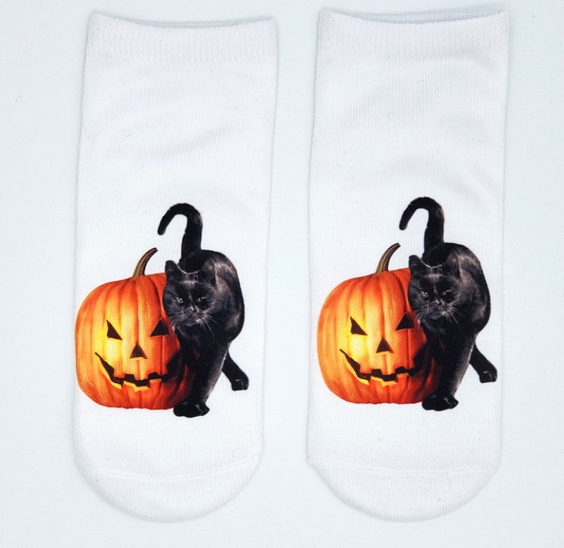Halloween-Socken, 3D-Druck, kurze Socken, lässig, lustig, Halloween, Kürbis, Katze, Knöchel, 35 Stile