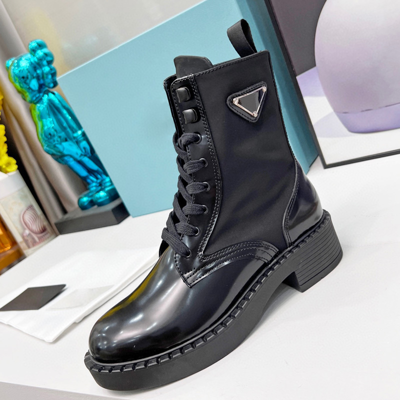 2022 Kvinnor Designers Rois Boots Ankel Martin Boots and Nylon Platform Luxury Boot Military Inspired äkta läder Combat Bouch bifogad till med påsar Box 35-40