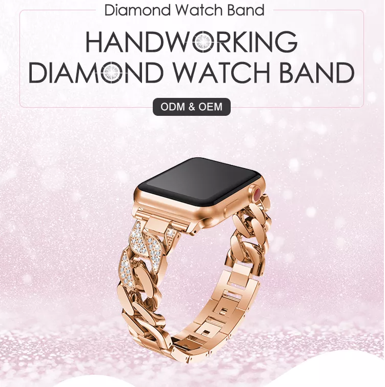 Bracelets de montre en acier inoxydable pour Apple Watch 8 7 6 5 4 3 SE Bracelet en diamant avec chaîne de luxe Bracelets intelligents compatibles avec iwatch Band 45mm 41mm 38mm 40mm 42mm 44mm