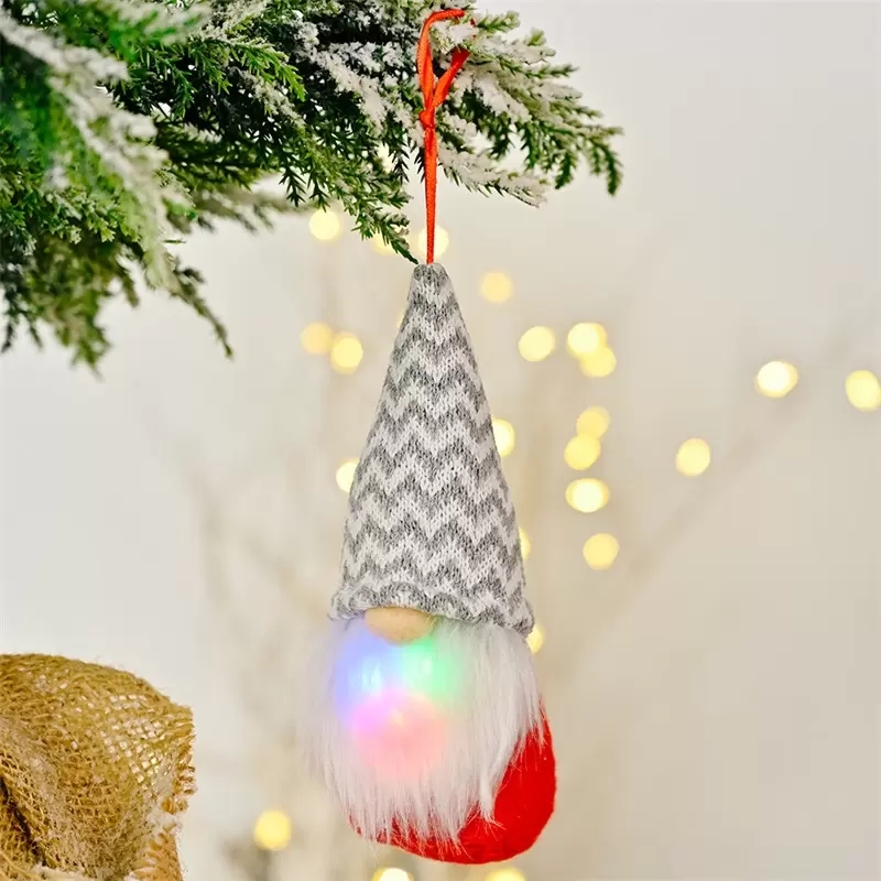 2023 Christmas Decorations Colorful LED Knitted Doll With Whisker Party Gnomes Pendant Holiday Plaid Snowflower Santa Gifts Home Yard Tree 2022 C0905