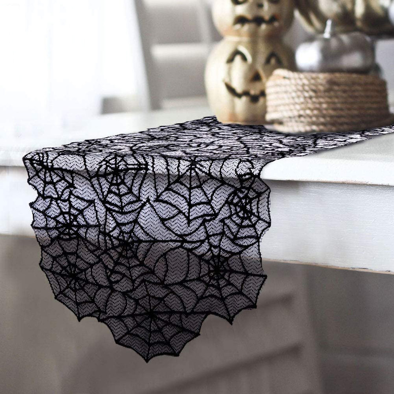 Andere Event -Party -Lieferungen Halloween Decoration Lace Spider Web Skeletton Schädel Tischdecker Läufer Schwarzer Kamin Mantel Schal 220901