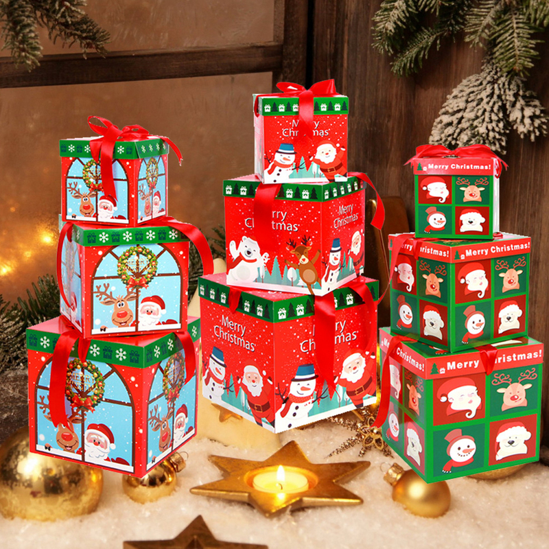 Confezione regalo 3 pezzi Confezione regalo di Natale grande Buon Natale Decorazioni la casa Albero di Natale Bambini Scatole di bomboniere caramelle Babbo Natale Elk Decors 220901