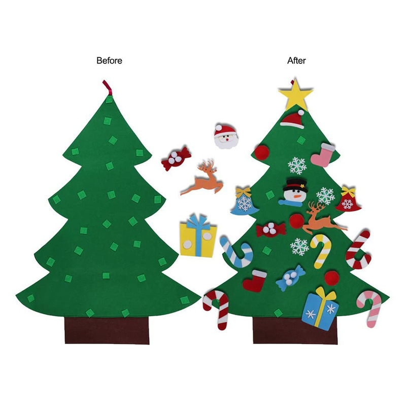 Christmas Decorations 95x70cm DIY Felt Christmas Tree Set with Ornaments for Kids Xmas Gifts Year Wall Hanging Decorations Navidad Santa Claus Set 220901