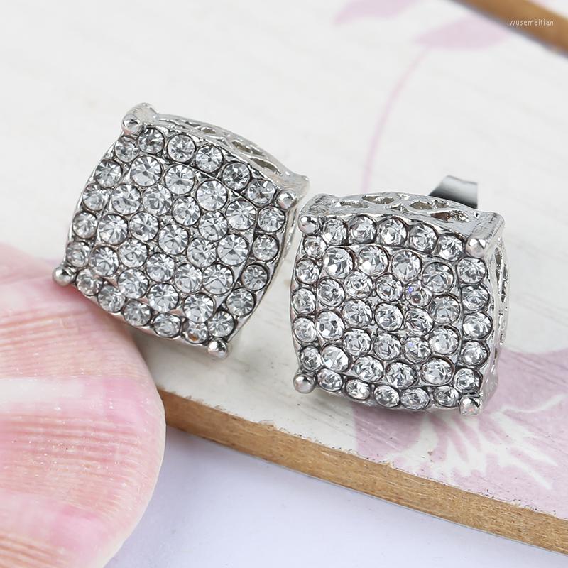 Stud Earrings Gold Color Iced Out Square Bling Earring Men Hip Hop Luxury Rhinestone Geometry For Women Jewelry Z3M130270s